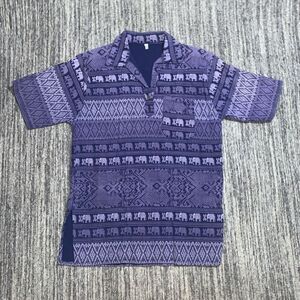 Adult Size Medium Elephant Print‎ Woven Pullover Top Purple Short Sleeve Hippie